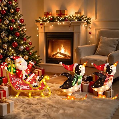 Trineo de pingüinos Papá Noel decoración de Navidad al aire libre c...