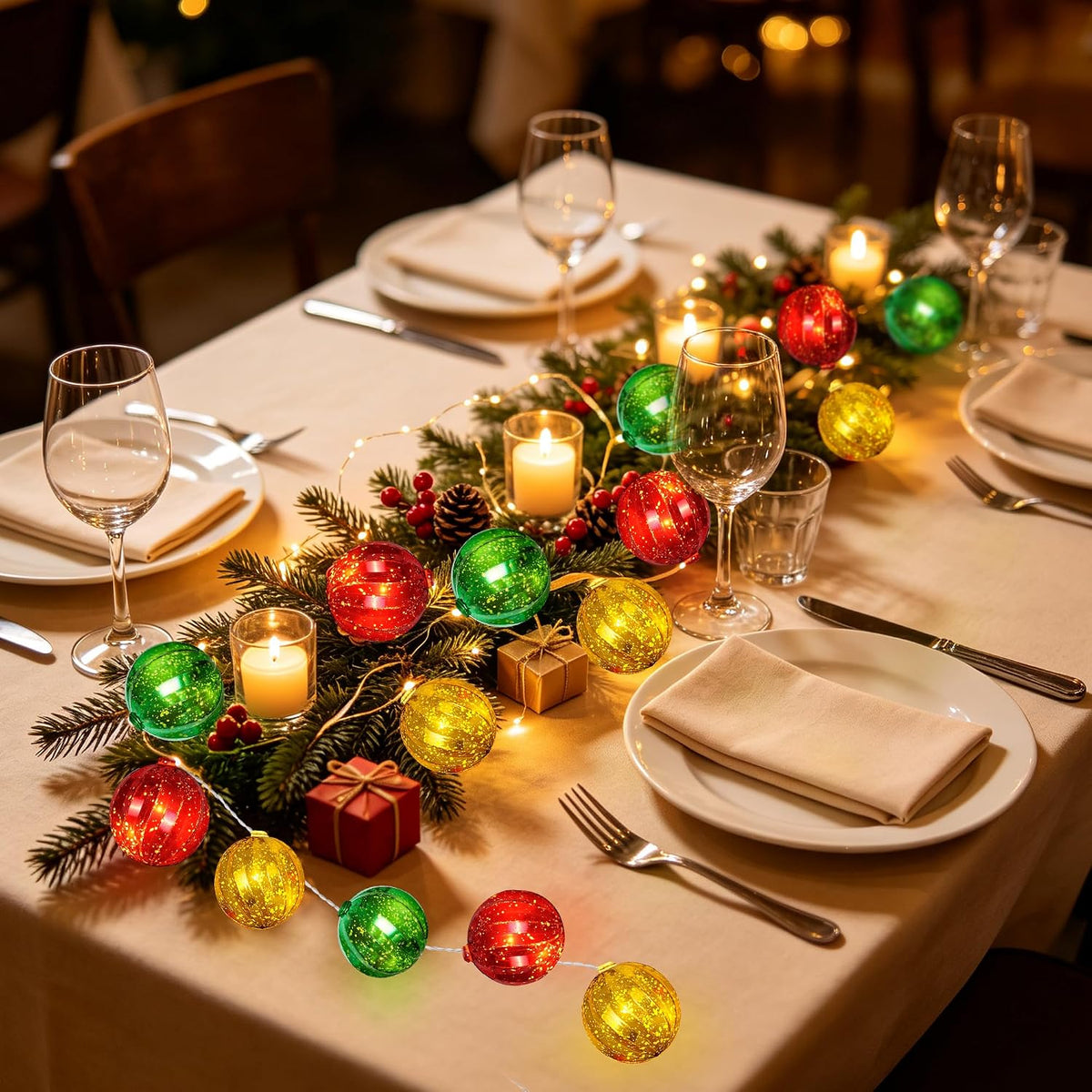 Tira de luces de bolas de Navidad de 20 pies, 30 LED, funciona con...