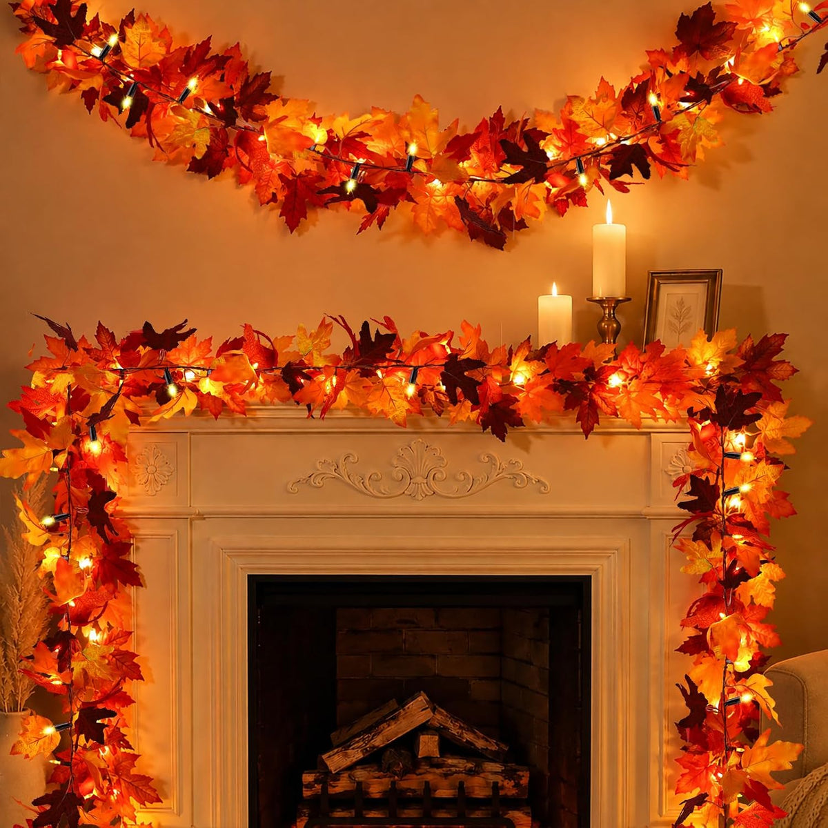 Ucutely Temporizador - Guirnalda de otoño de 50 LED con luces de 12...