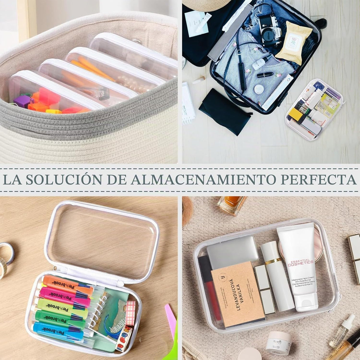 YOPCDJ Paquete de 3 fundas rígidas transparentes con cremallera, bo...