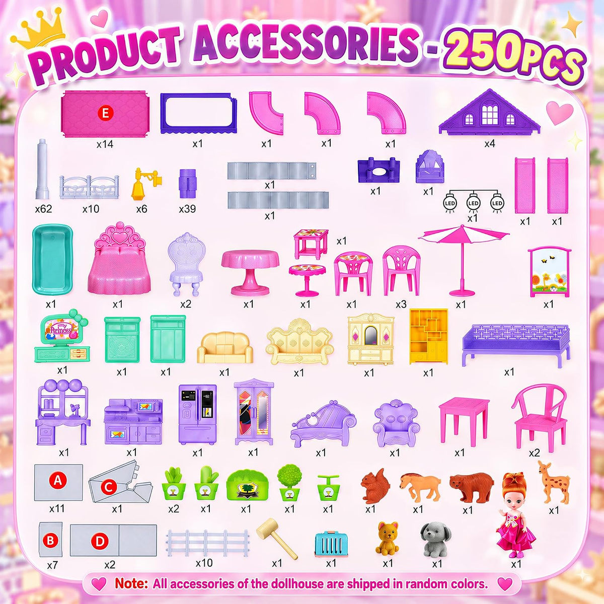 KLADNDER Casa de muñecas, juego de casa de muñecas de 4 pisos y 11...
