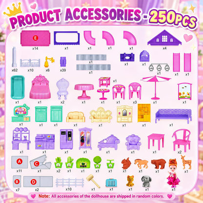 KLADNDER Casa de muñecas, juego de casa de muñecas de 4 pisos y 11...