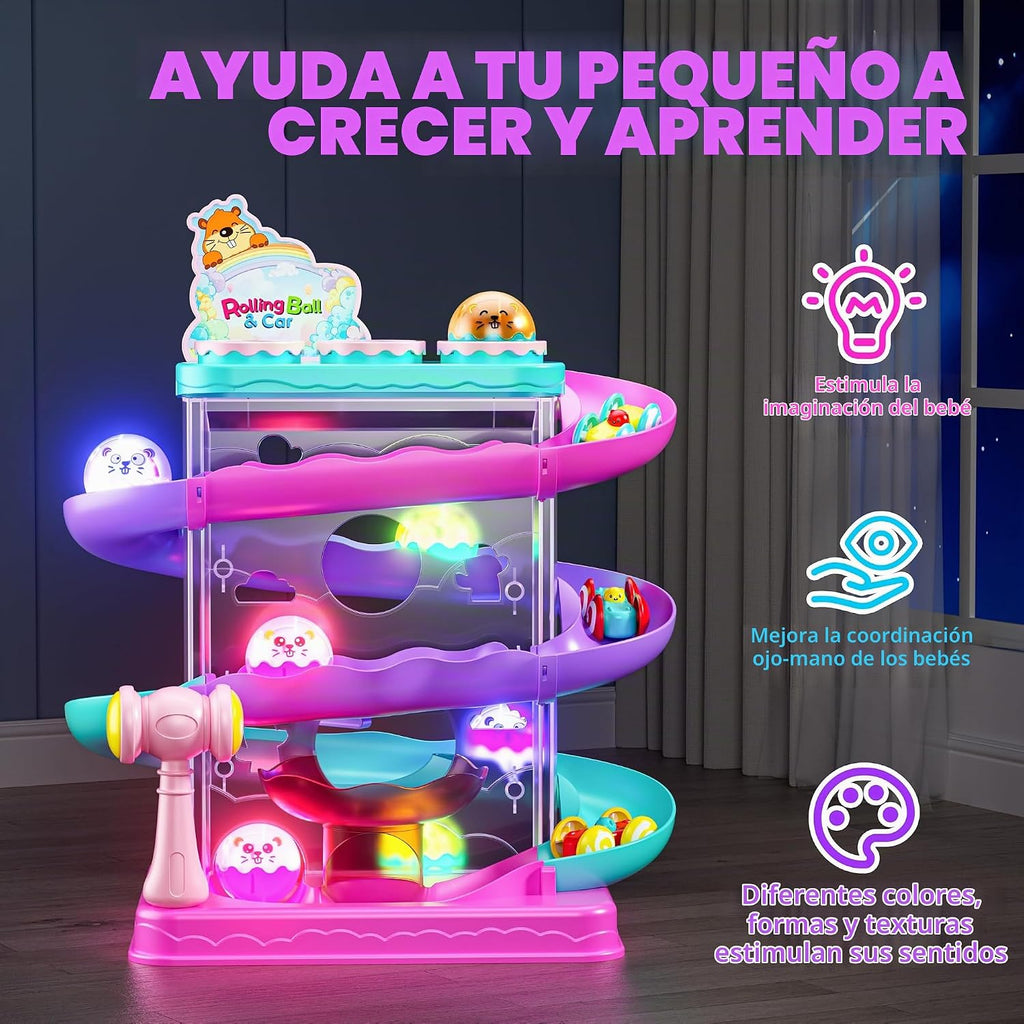 Juguete Montessori de pista de carreras con rampa para coche y caíd...