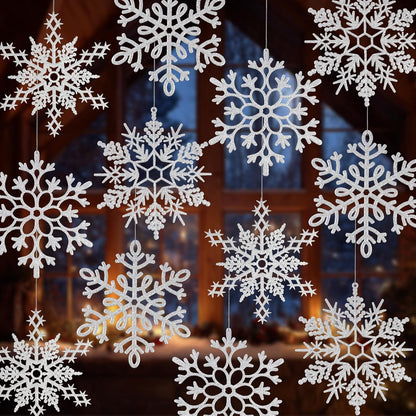 12 adornos grandes de copos de nieve plateados de 12 pulgadas, copo...