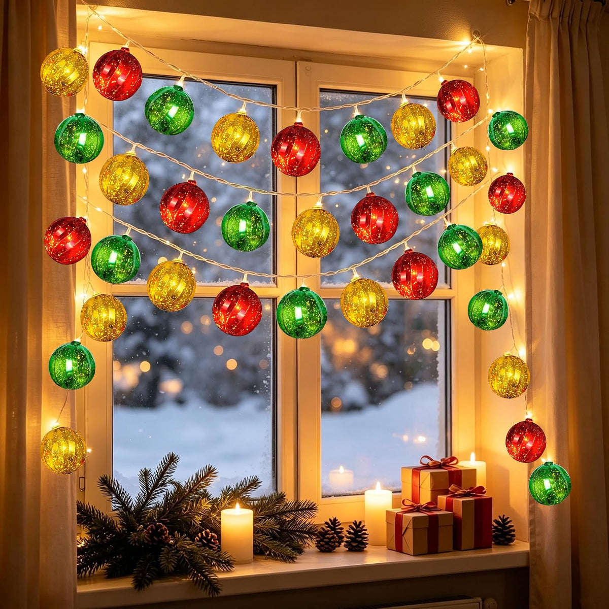 Tira de luces de bolas de Navidad de 20 pies, 30 LED, funciona con...