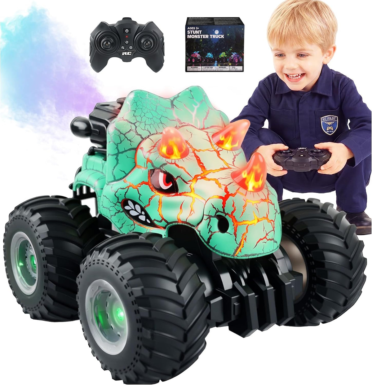 BEZGAR Monster Truck Toys, coches RC con spray de niebla y luz, dos...