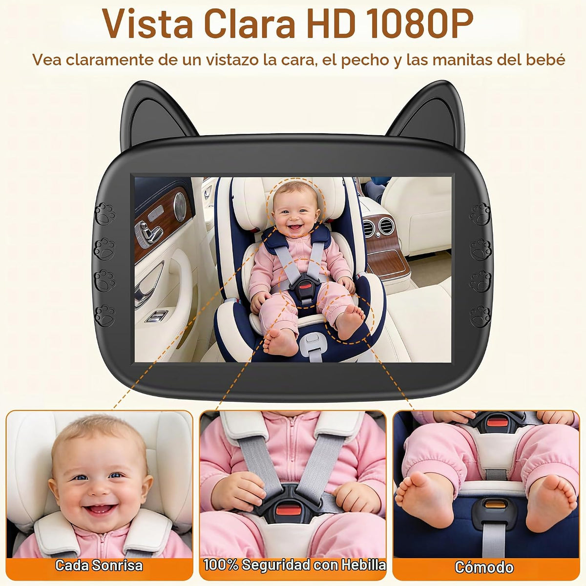 Cámara de coche de bebé HD 1080P: visión nocturna clara para viajes...