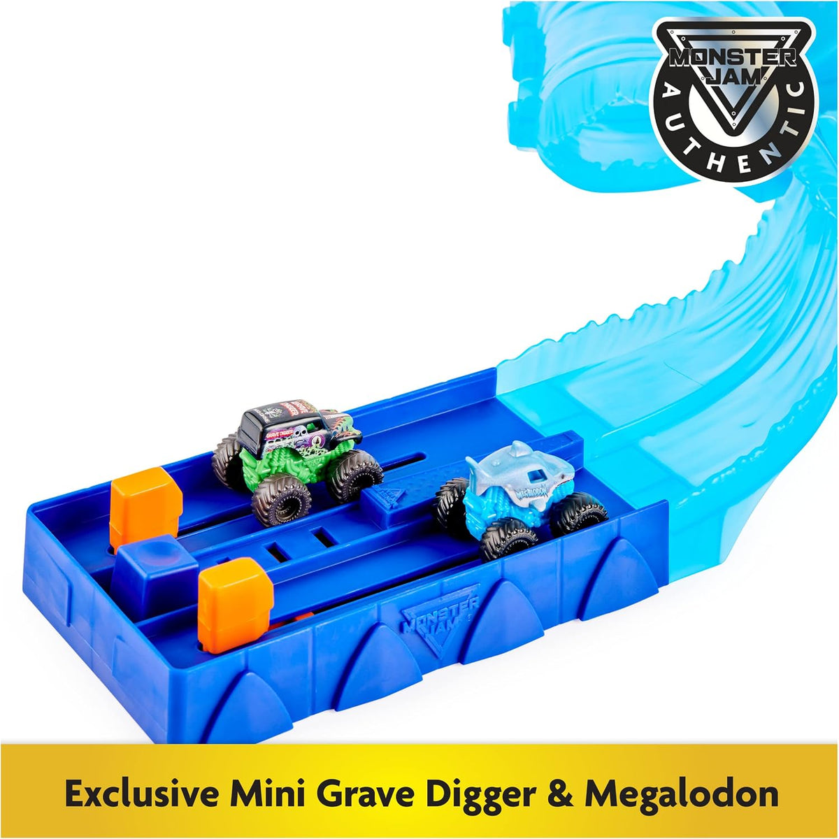 Monster Jam, Mini Megalodon Race and Chomp - Juego con 2 mini camio...