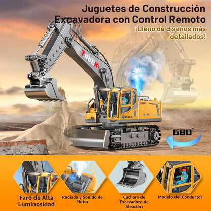 BLUEYAK - Excavadora de juguete a control remoto para niños, 17 can...