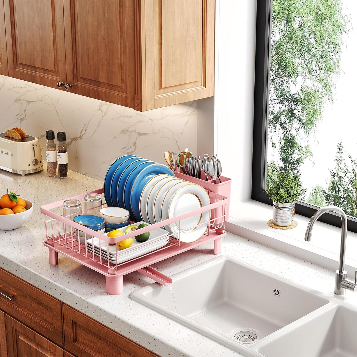 SNTD Escurridor de platos para encimera de cocina pequeña, 11 pulga...