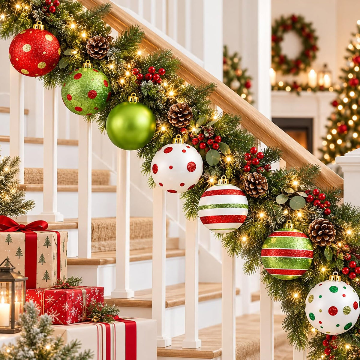 Deekin - Paquete de 8 bolas de adornos de Navidad extra grandes, co...