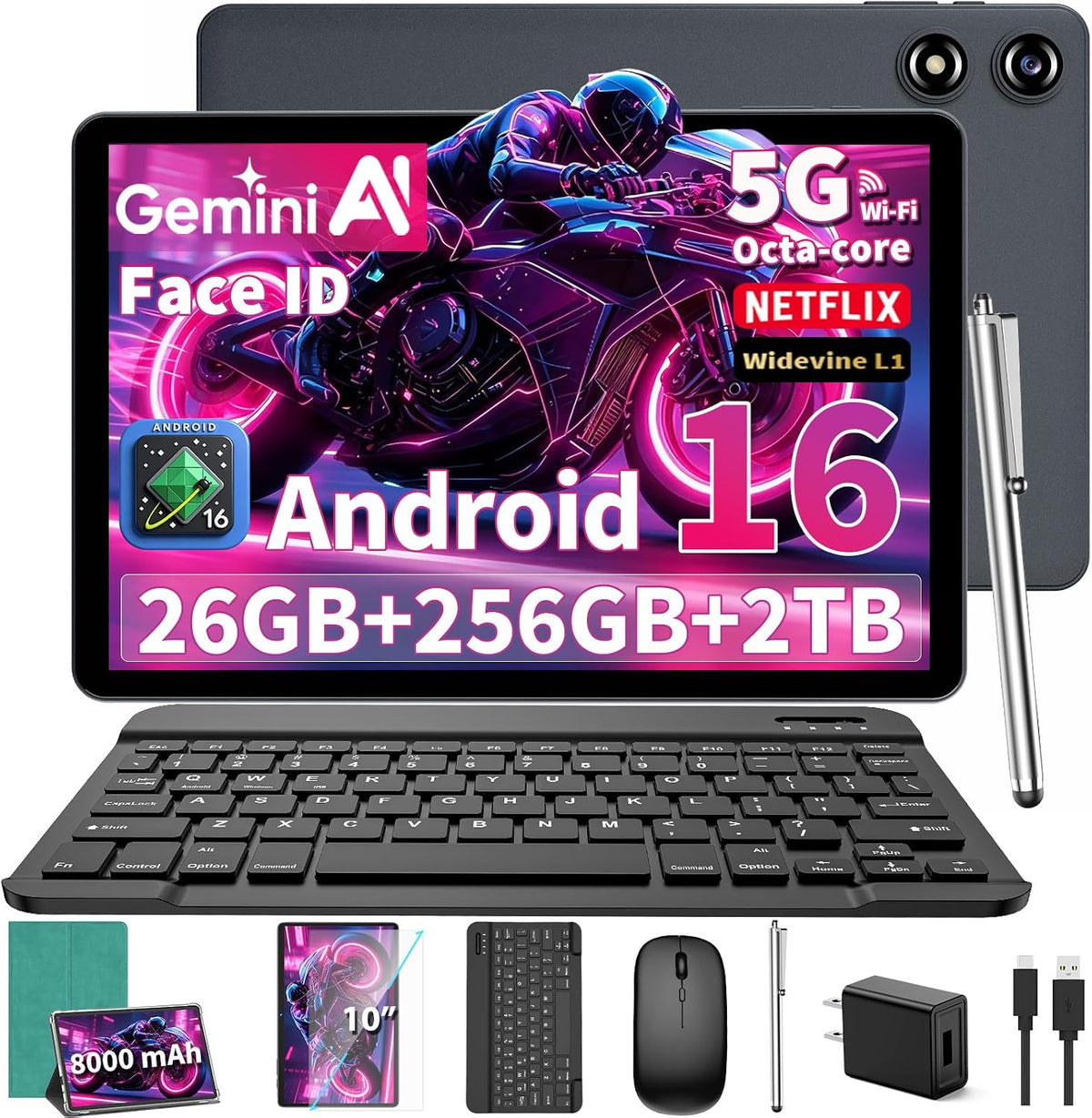 Tableta de 10 pulgadas con teclado - Tableta 2026 Gemini AI Android...