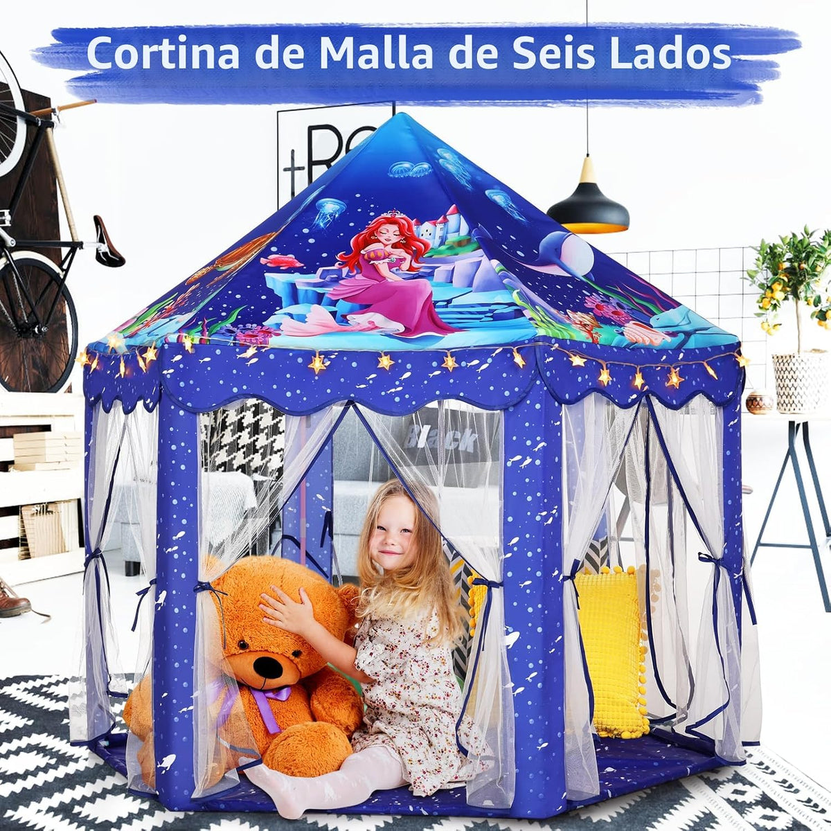 Monobeach Tienda de campaña de princesa de sirena para niñas, casa...
