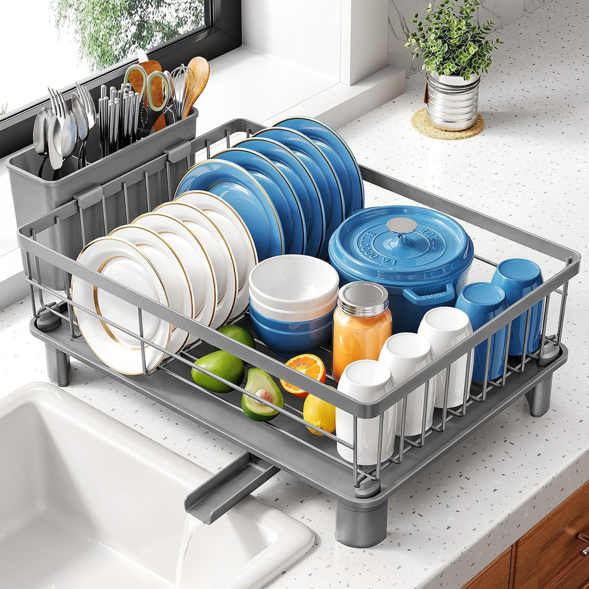 SNTD Escurridor de platos para encimera de cocina pequeña, 12.9 pul...