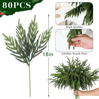 80 ramas de pino Norfolk de Navidad, de 18 pulgadas, de tacto real,...