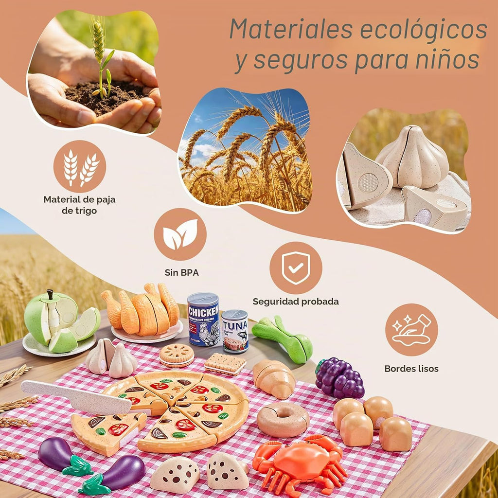 LAUGIGLE Juego de comida de paja de trigo con cesta, manta de picni...