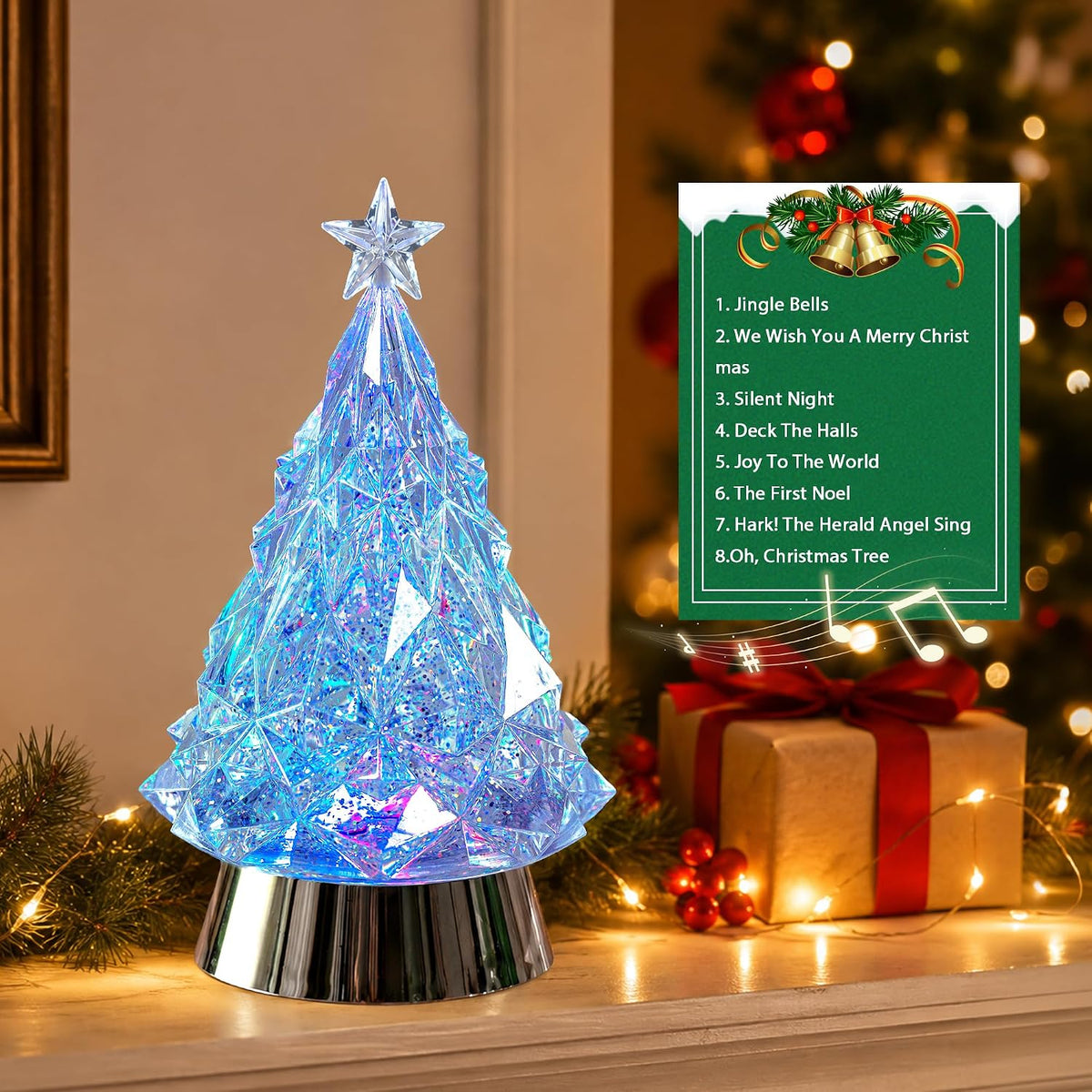 Linterna de globo de nieve para árbol de Navidad con música y tempo...
