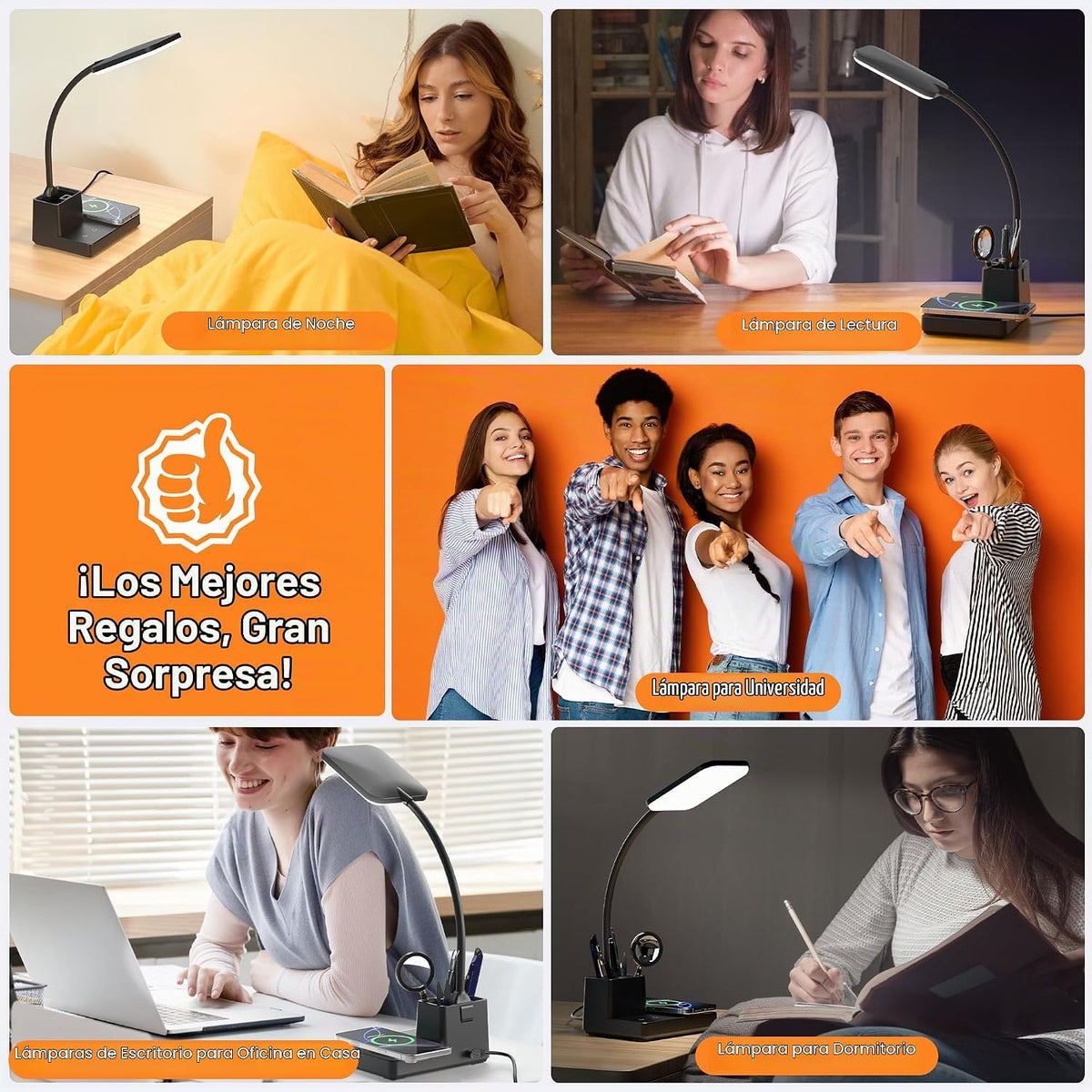 Sailstar - Lámpara de escritorio de carga inalámbrica con carga USB...