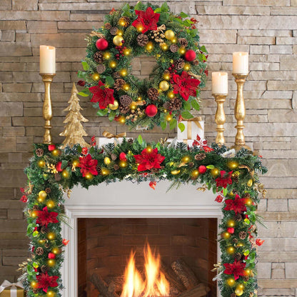 WANNA-CUL Corona de Navidad preiluminada de 24 pulgadas para puerta...