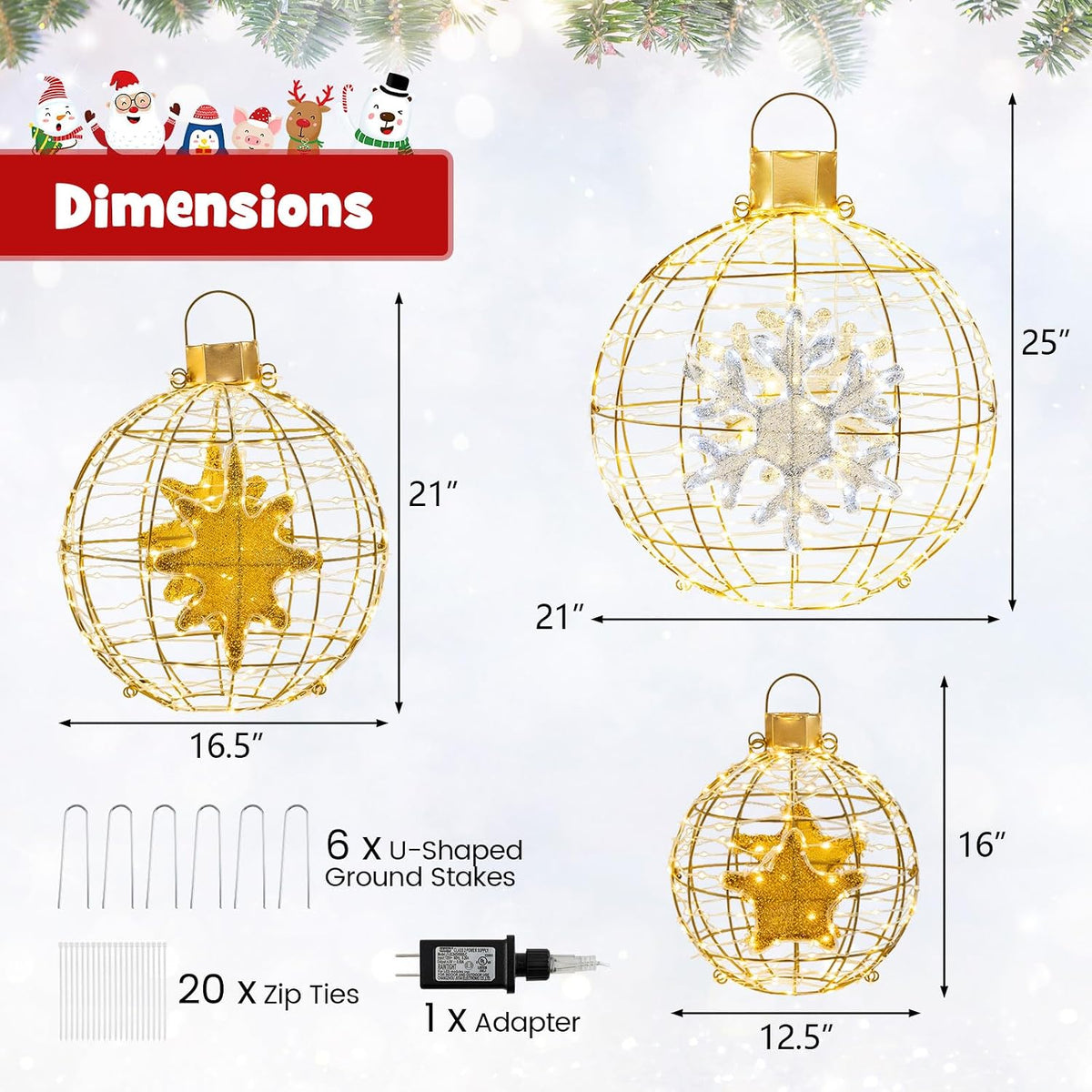 Tangkula - Paquete de 3 bolas de Navidad con luces LED, esfera de m...
