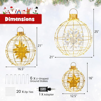 Tangkula - Paquete de 3 bolas de Navidad con luces LED, esfera de m...