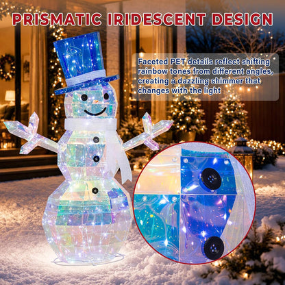 Arborvigro Muñeco de nieve prismático iridiscente iluminado de 4 pi...
