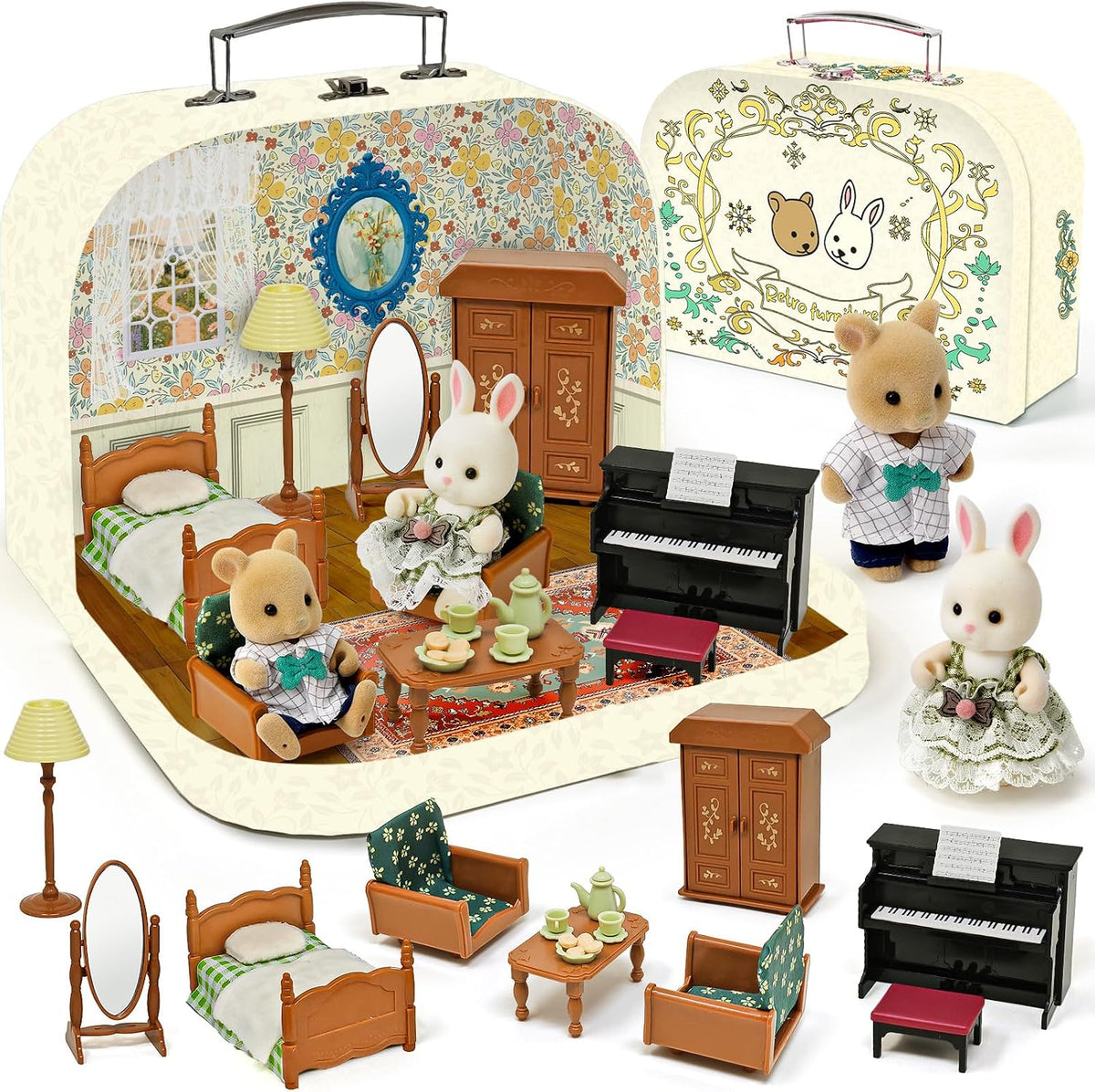 Juego de maletas para muebles de dormitorio para niños, 2 muñecas f...