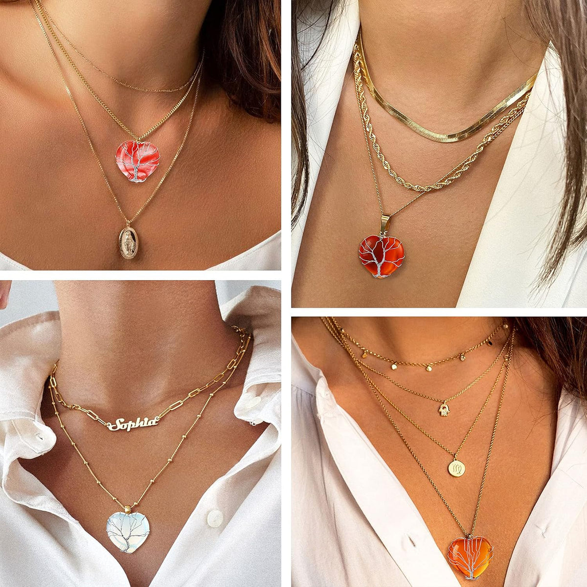 Bestyle Collar de cristal curativo envuelto en árbol de la vida, co...