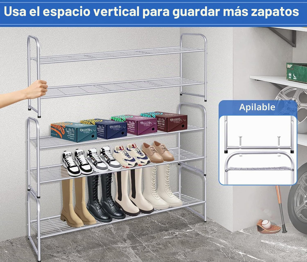 KEETDY - Estante para zapatos de 2 niveles largo para clóset, organ...