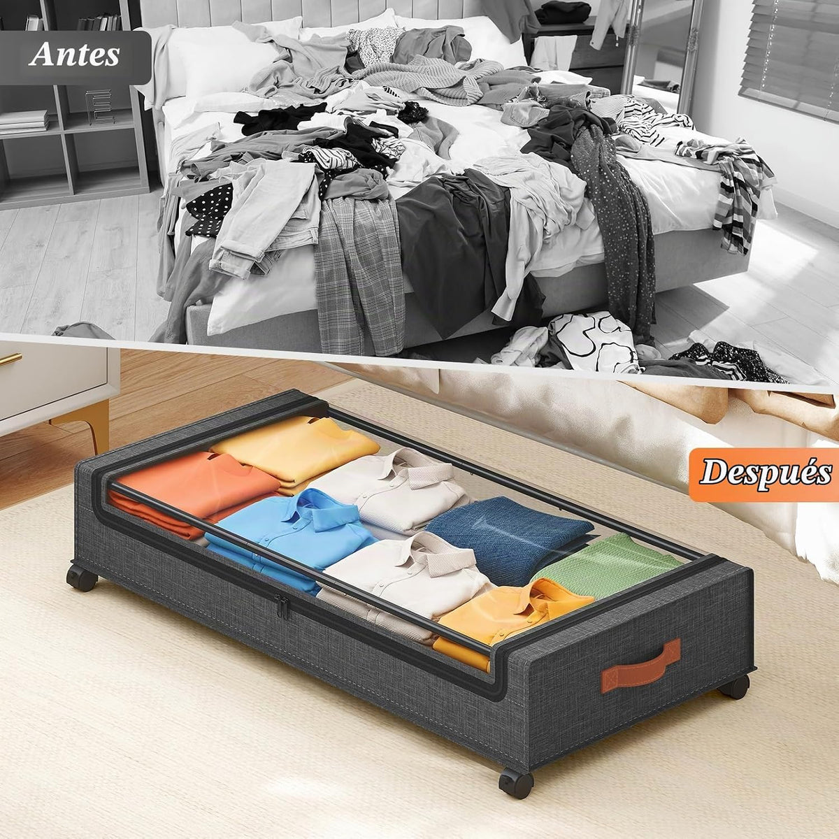 Yecaye Almacenamiento debajo de la cama de 70 L con ruedas, paquete...