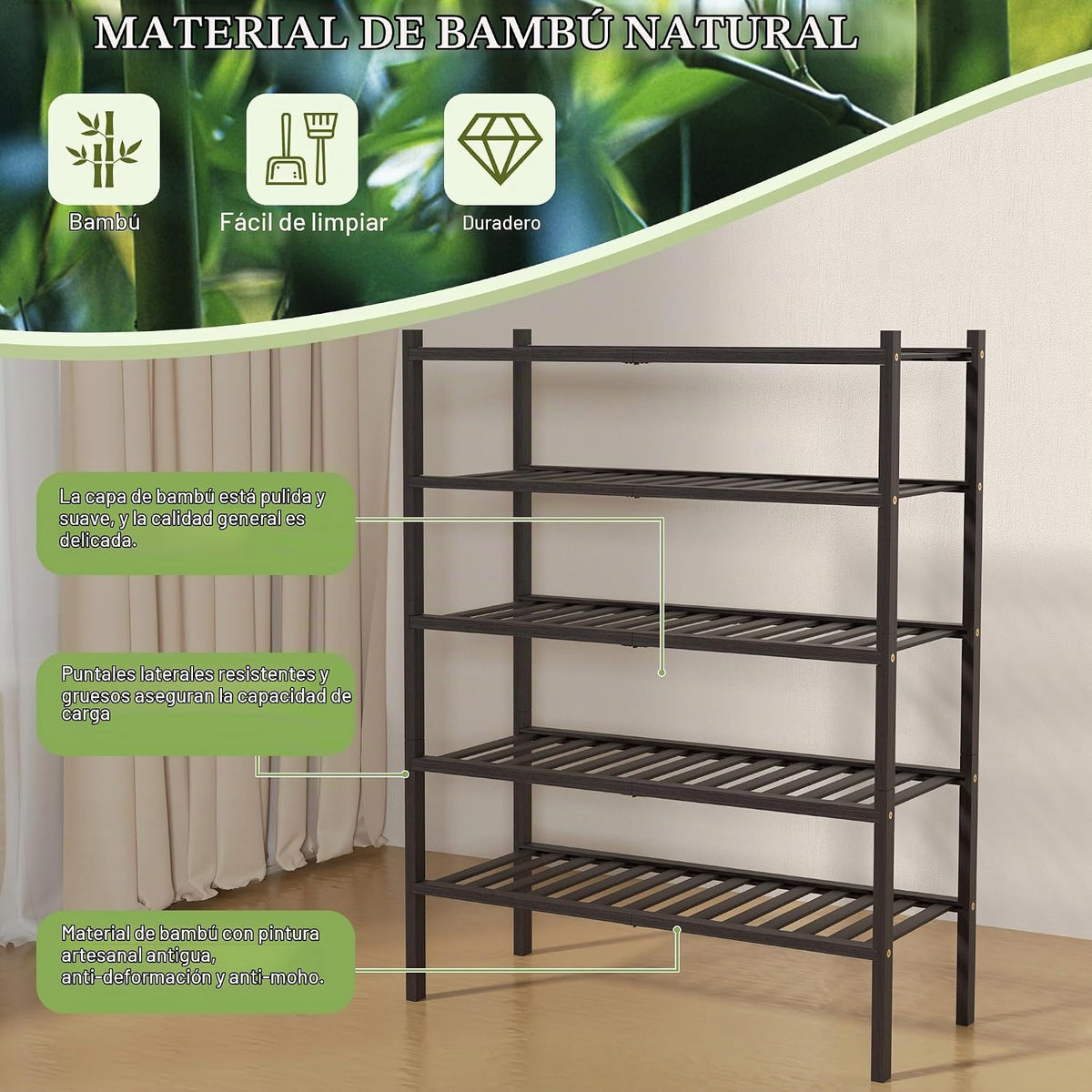 ROMGUAR CRAFT Zapatero de Bambú de 5 Niveles para Closet Independie...
