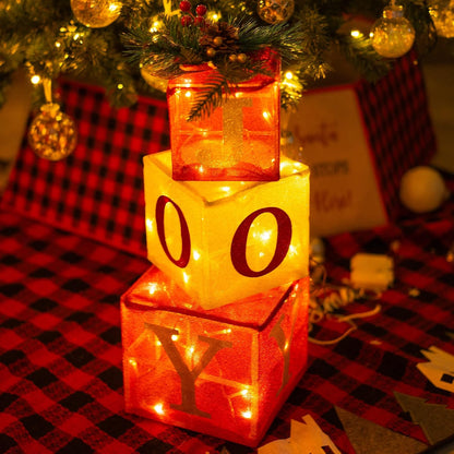 Hourleey Juego de 3 cajas de regalo iluminadas de Navidad, 60 luces...