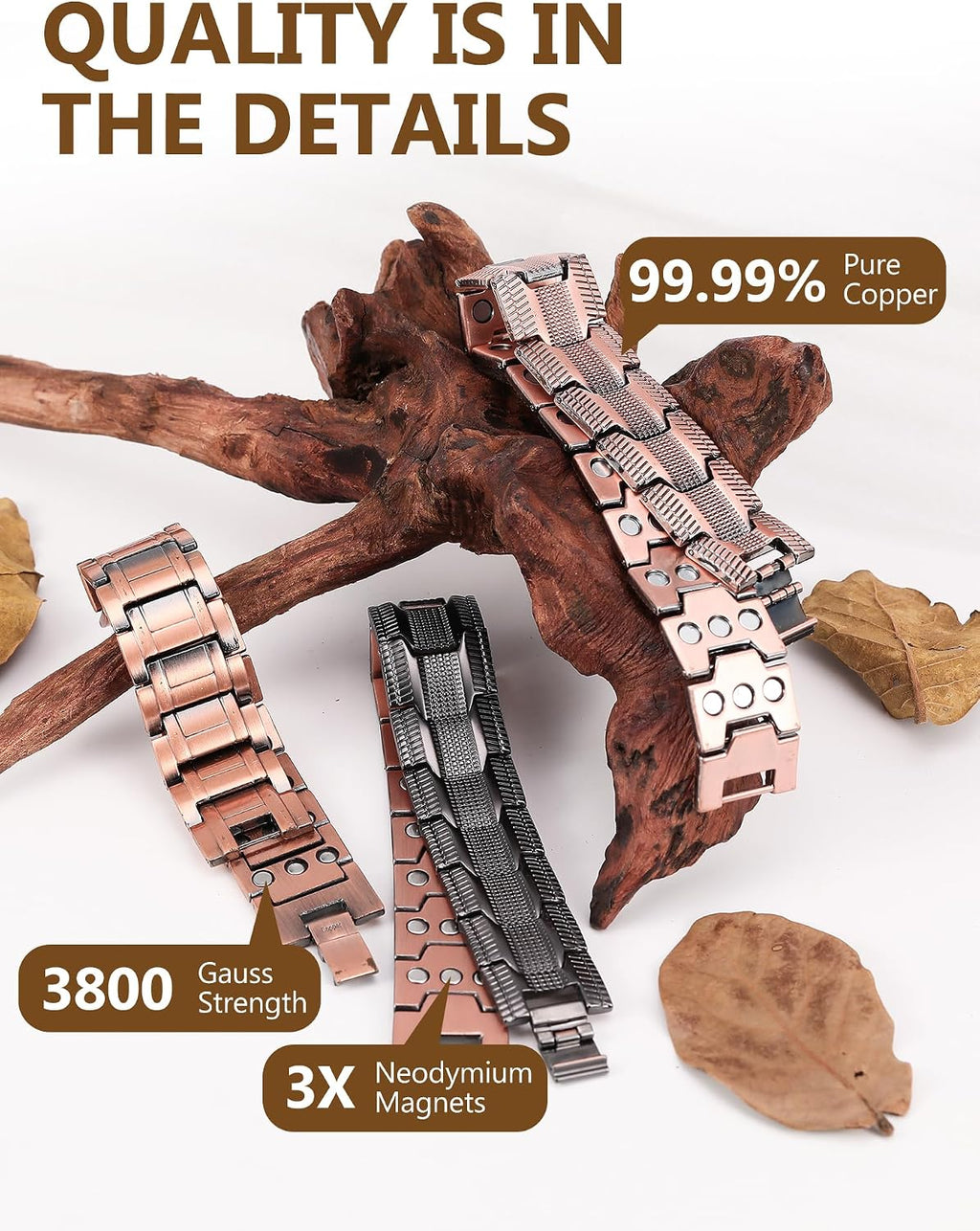 Pulsera de cobre para hombre Feraco, 3 veces más fuerte, pulseras m...