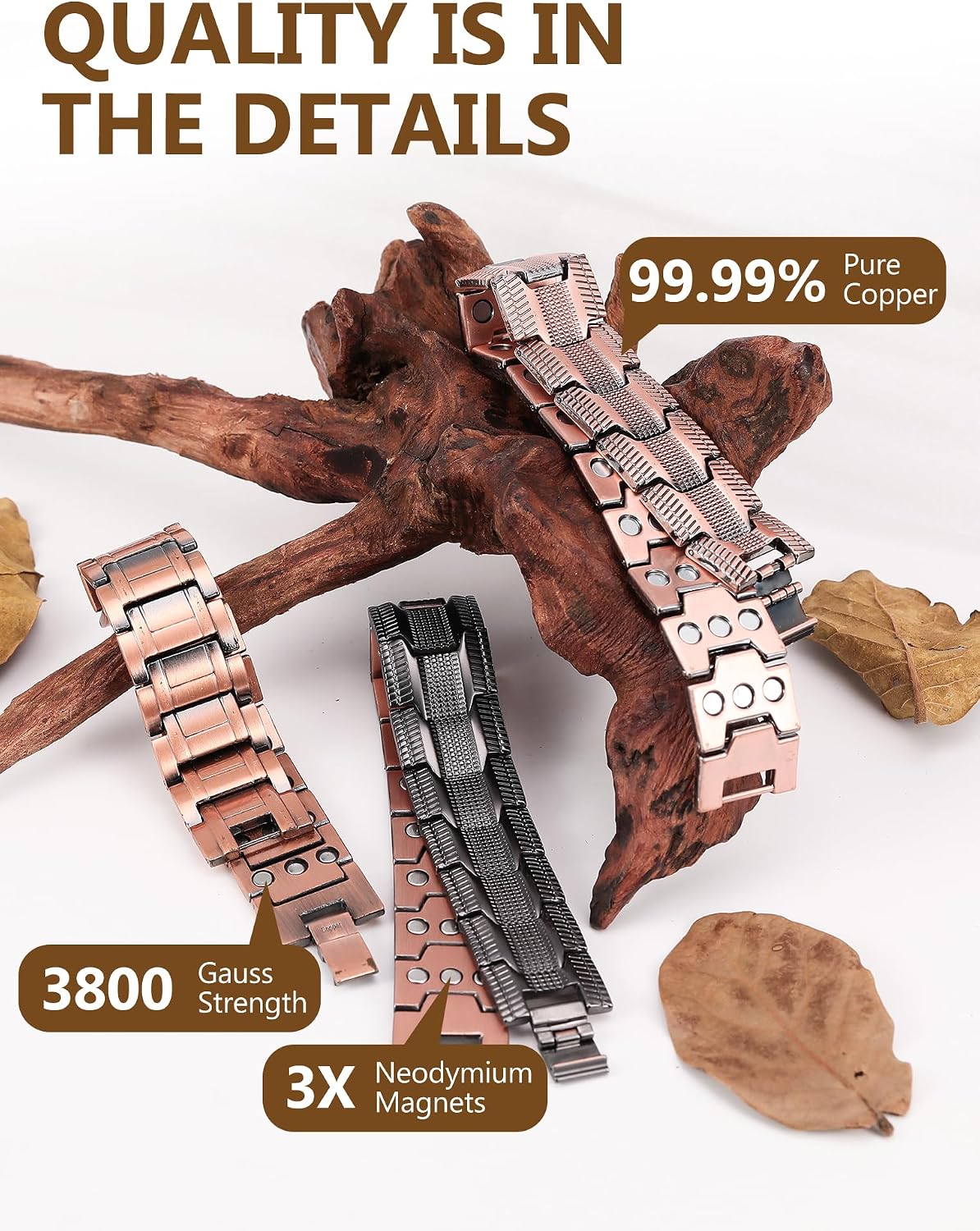 Pulsera de cobre para hombre Feraco, 3 veces más fuerte, pulseras m...