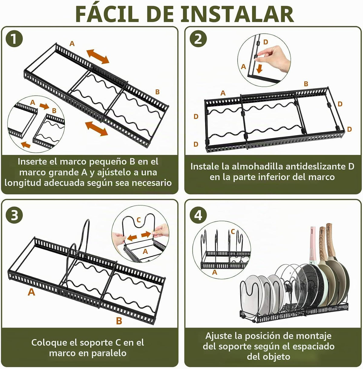 ROOHUA Estante organizador de tapas de ollas y sartenes para debajo...
