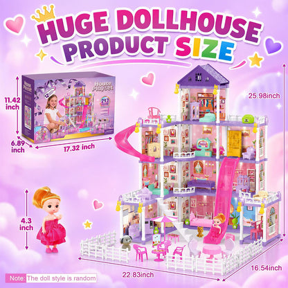 KLADNDER Casa de muñecas, juego de casa de muñecas de 4 pisos y 12...