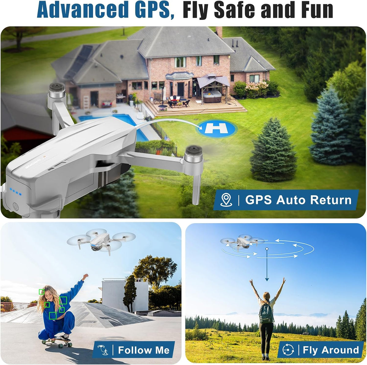 Oddire Drones con cámara para adultos 4K, retorno automático GPS, v...