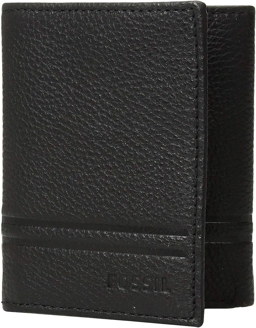Fossil Billetera triple de cuero para hombre, Wilder Negro