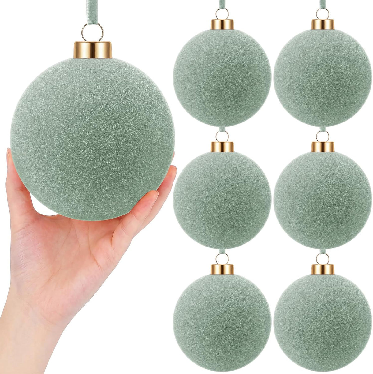 6 adornos grandes de terciopelo de Navidad de 4 pulgadas | Esferas...
