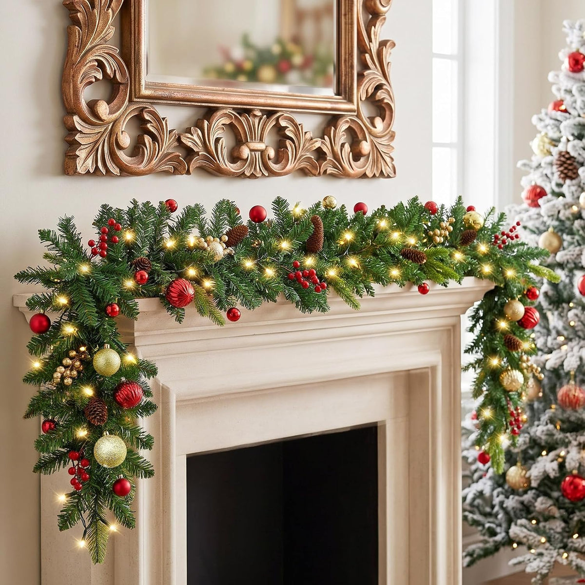 UrMoon Guirnalda de Navidad de 9 pies con luces para interiores y |...