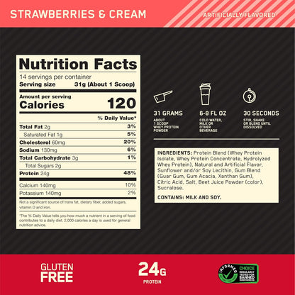 Optimum Nutrition Gold Standard 100% proteína de suero en polvo, fr...