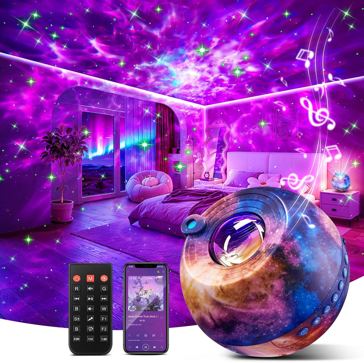 Proyector de luz nocturna Galaxy, proyector de estrellas de 15 colo...