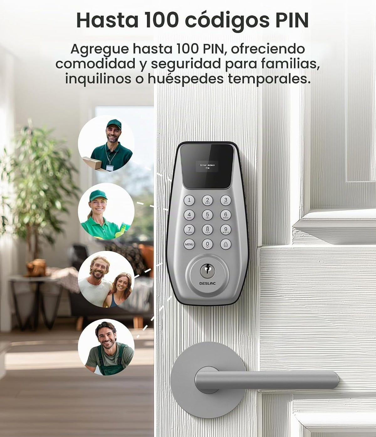 DESLOC Cerradura de puerta de entrada sin llave C100 con 2 manijas...