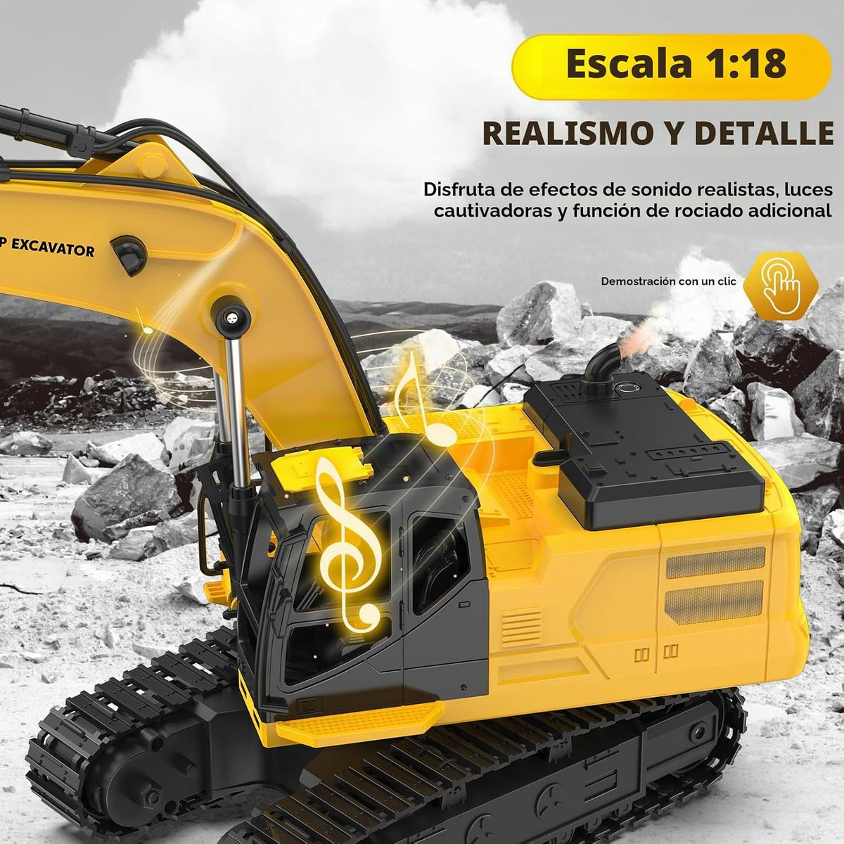 Juguete de excavadora RC de 18.1 pulgadas para niños, vehículo de c...
