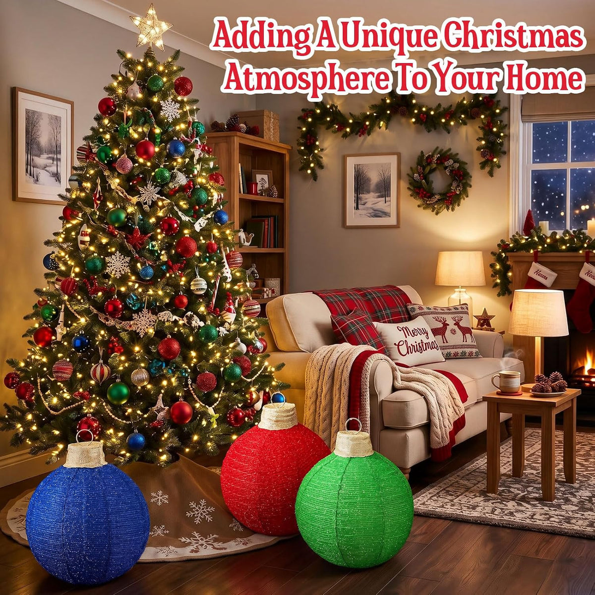 3 bolas de Navidad grandes de 12 pulgadas, adorno, purpurina, rojo,...