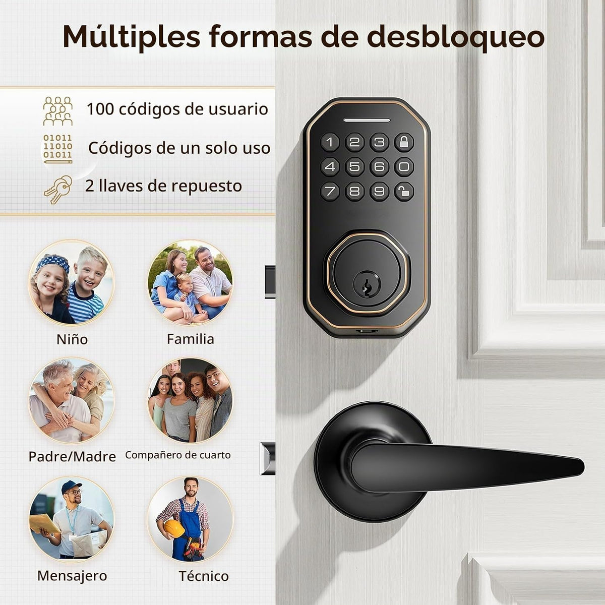 Ulecoce Cerradura de puerta de entrada sin llave con juego de manij...