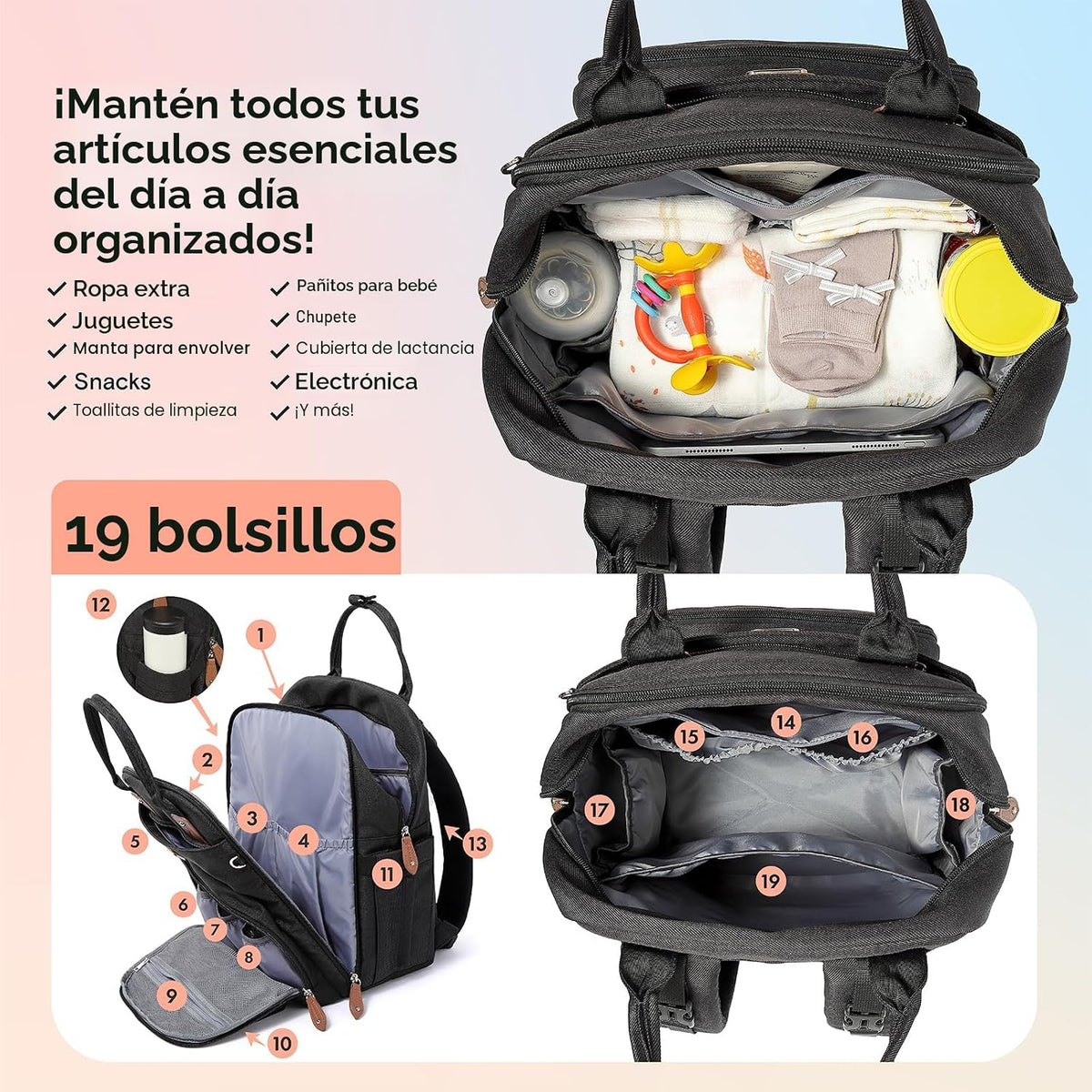 Dikaslon Mochila para pañales con cambiador portátil, funda para ch...