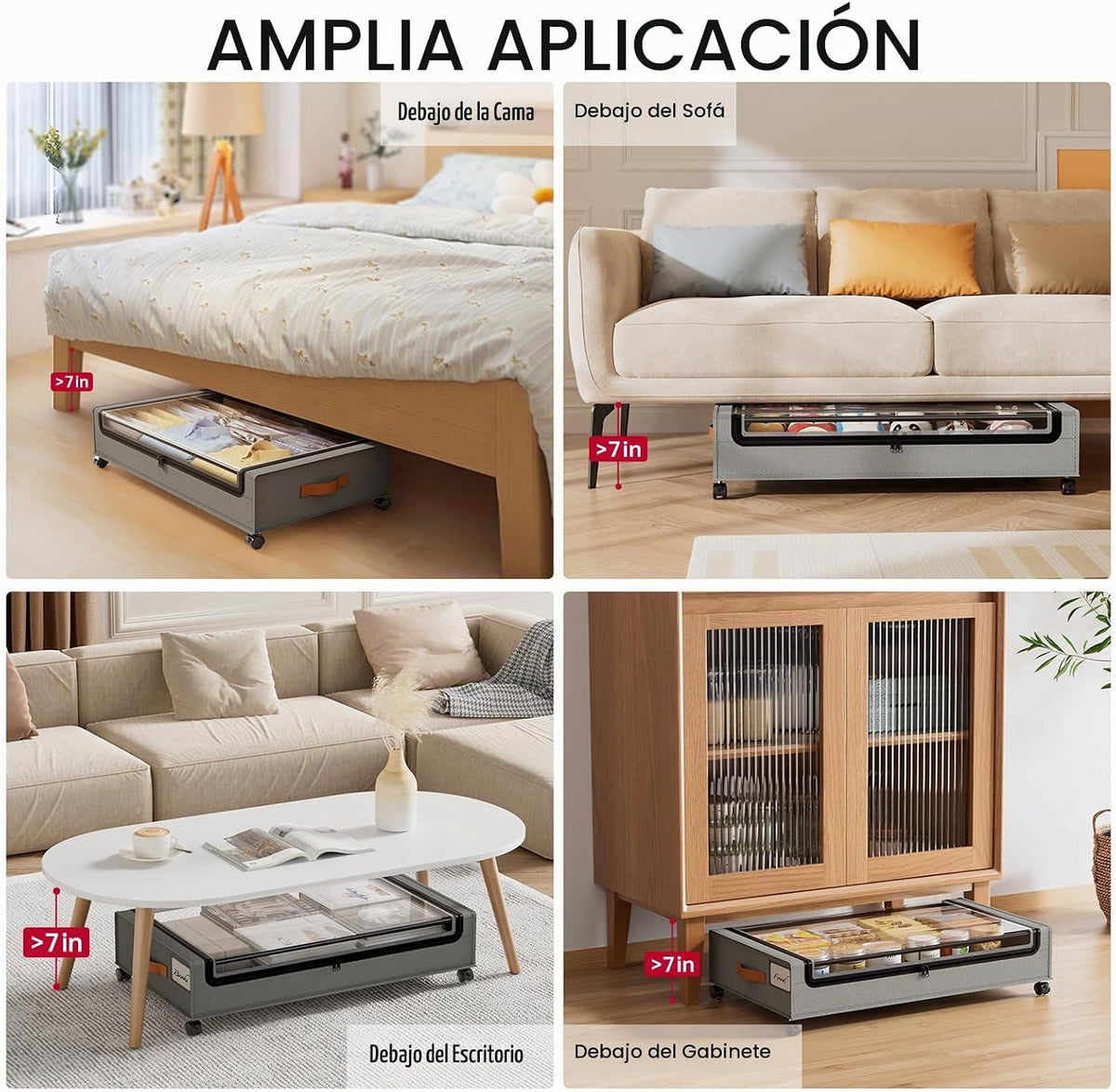 Yecaye Paquete de 4 contenedores de almacenamiento debajo de la cam...