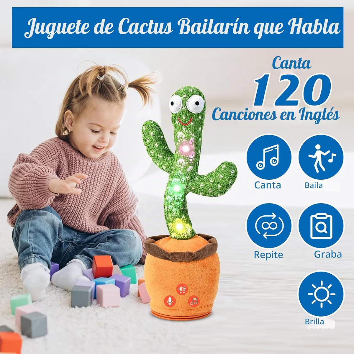 TWORIVER - Juguetes recargables de cactus que hablan bailarín para...