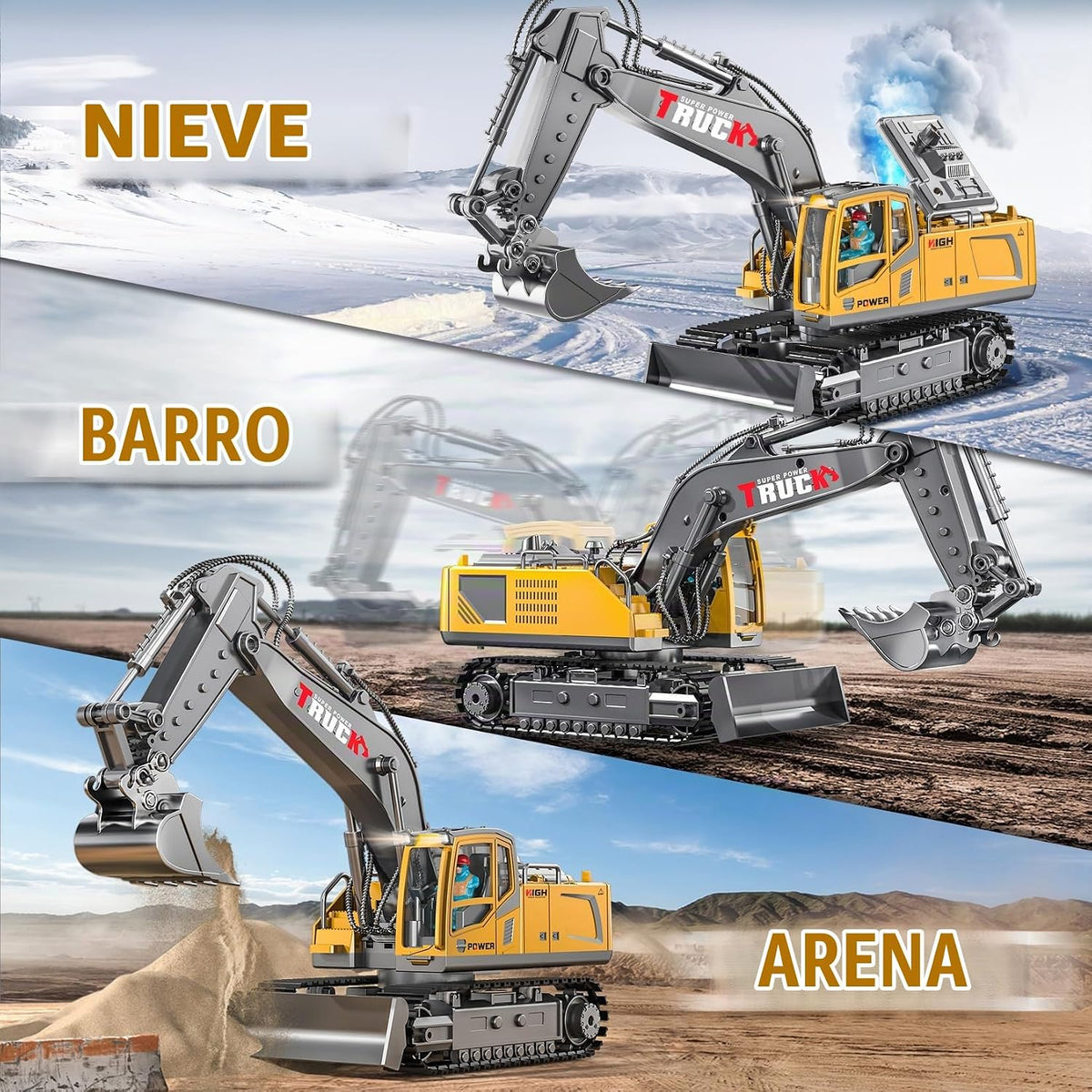 BLUEYAK - Excavadora de juguete a control remoto para niños, 17 can...